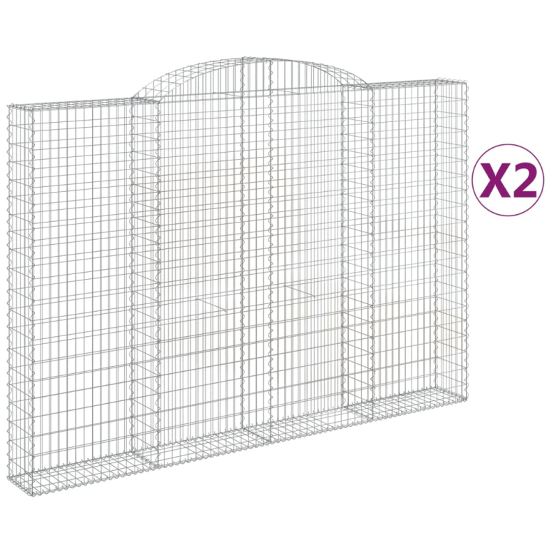 Gabionen mit Hochbogen 2 Stk. 300x30x200/220cm Verzinktes Eisen