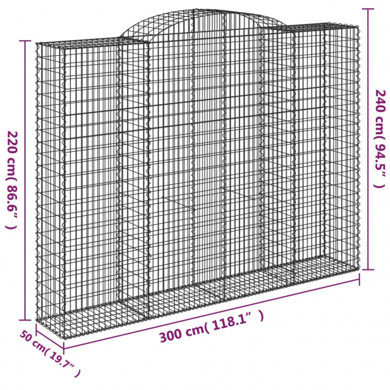 Gabionen mit Hochbogen 4 Stk. 300x50x220/240cm Verzinktes Eisen