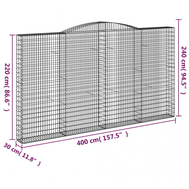 Gabionen mit Hochbogen 4 Stk. 400x30x220/240cm Verzinktes Eisen