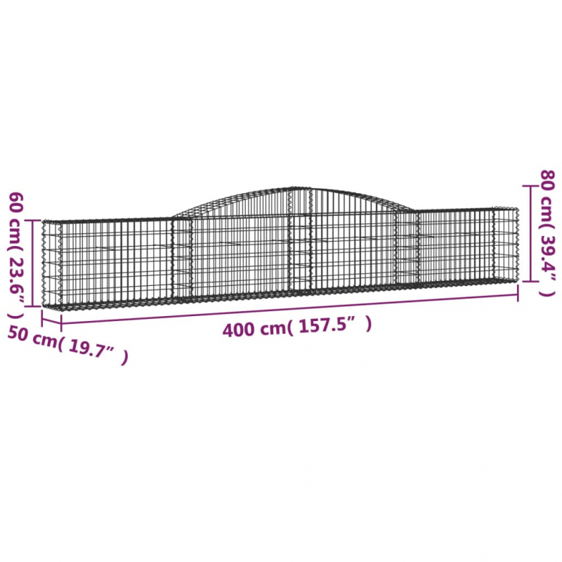 Gabionen mit Hochbogen 8 Stk. 400x50x60/80cm Verzinktes Eisen