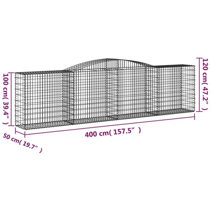 Gabionen mit Hochbogen 4 Stk. 400x50x100/120cm Verzinktes Eisen