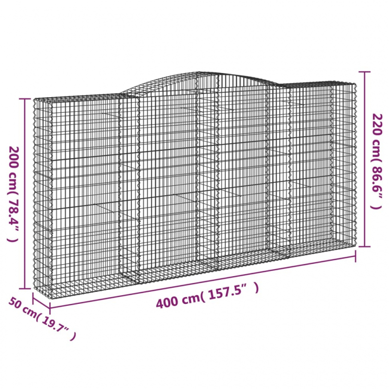 Gabionen mit Hochbogen 9 Stk. 400x50x200/220cm Verzinktes Eisen