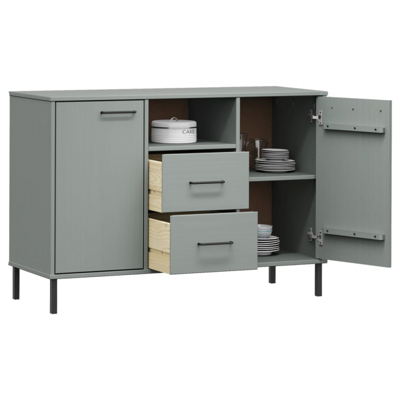 Sideboard OSLO mit Metallbeinen Grau 113x40x77 cm Massivholz