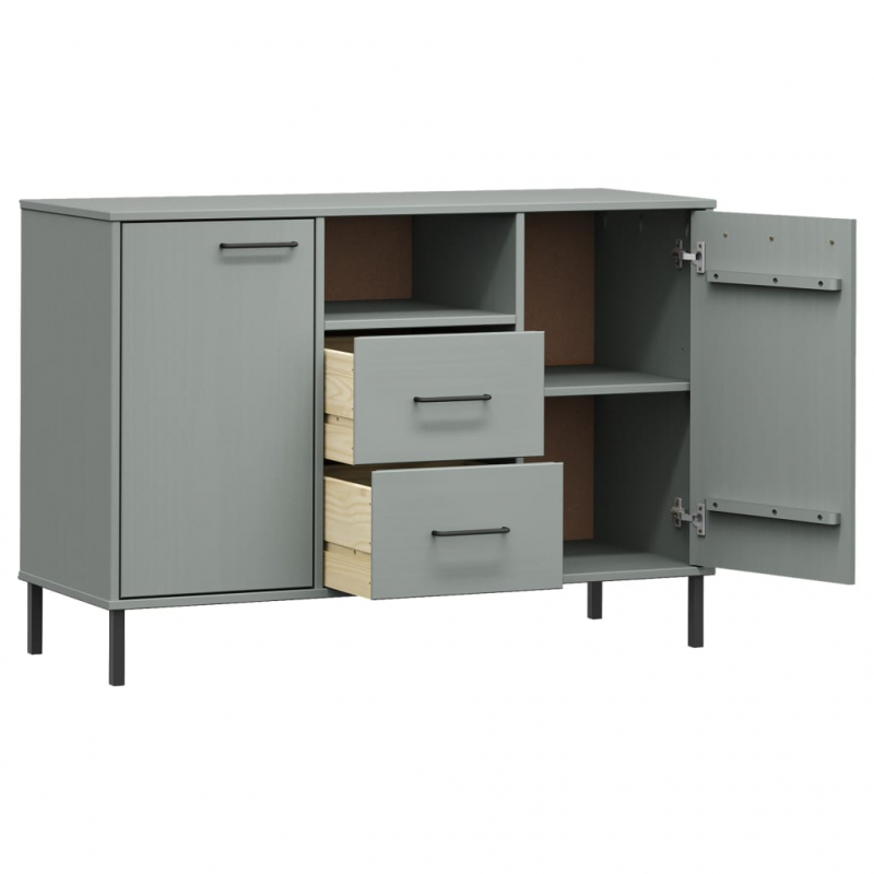 Sideboard OSLO mit Metallbeinen Grau 113x40x77 cm Massivholz