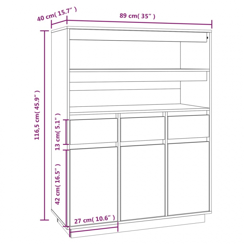 Highboard 89x40x116,5 cm Massivholz Kiefer