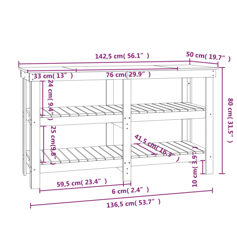 Werkbank Honigbraun 142,5x50x80 cm Massivholz Kiefer