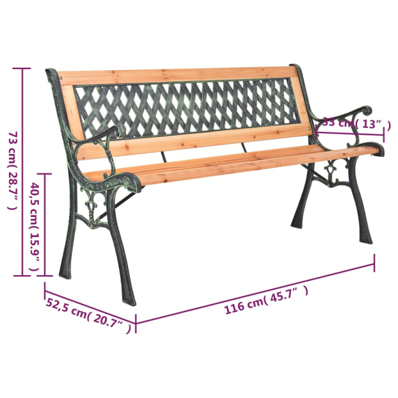 Gartenbank 116 cm Gusseisen und Massivholz Tanne