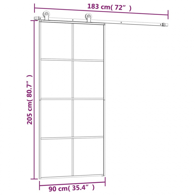 Schiebetür mit Beschlag 90x205 cm ESG-Glas & Aluminium