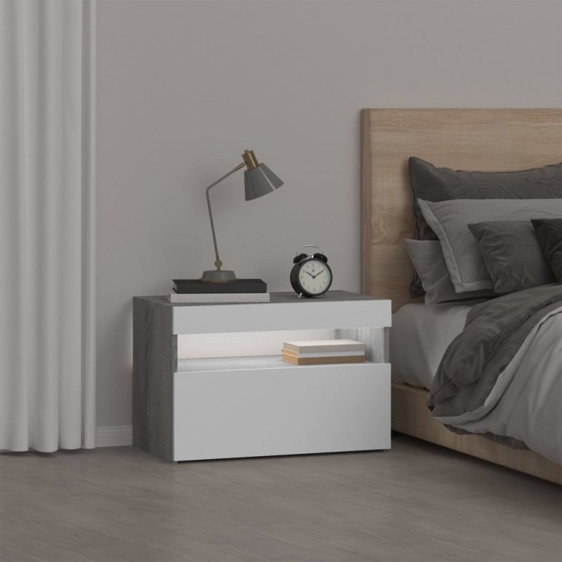 Nachttisch mit LED-Leuchten Grau Sonoma 60x35x40 cm