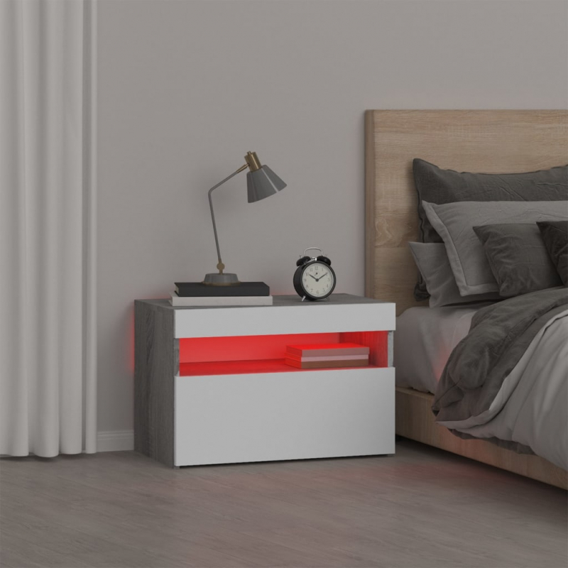 Nachttisch mit LED-Leuchten Grau Sonoma 60x35x40 cm