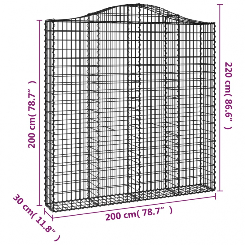 Gabione mit Hochbogen 200x30x200/220 cm Verzinktes Eisen