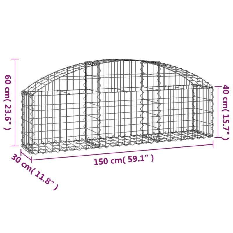 Gabione mit Hochbogen 150x30x40/60 cm Verzinktes Eisen