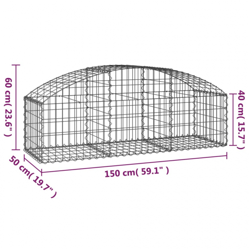 Gabione mit Hochbogen 150x50x40/60 cm Verzinktes Eisen