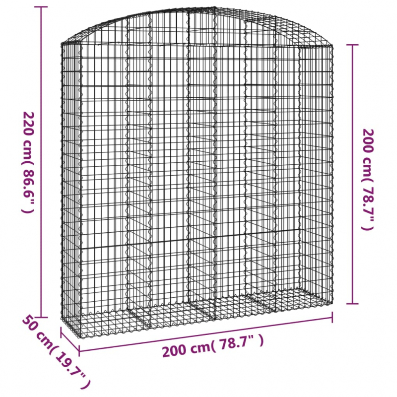 Gabione mit Hochbogen 200x50x200/220 cm Verzinktes Eisen