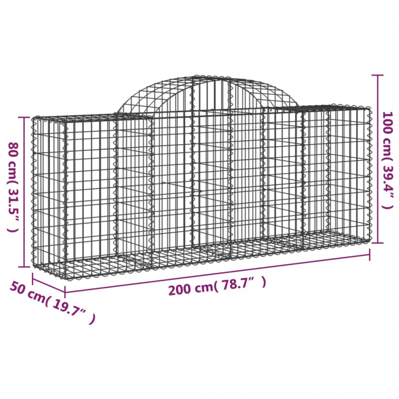 Gabione mit Hochbogen 200x50x80/100 cm Verzinktes Eisen