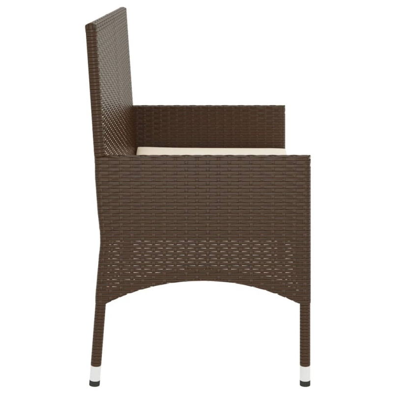 Gartenbank 2-Sitzer mit Kissen Braun Poly Rattan