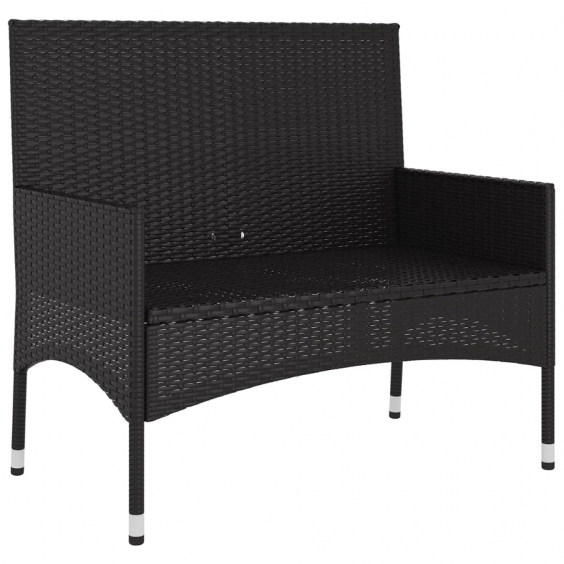 Gartenbank 2-Sitzer mit Kissen Schwarz Poly Rattan