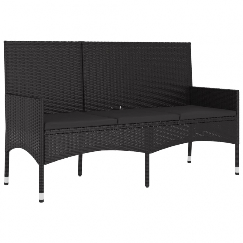 Gartenbank 3-Sitzer mit Kissen Schwarz Poly Rattan