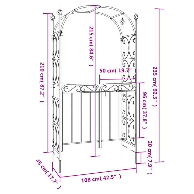 Gartenbogen mit Tor Schwarz 108x45x235 cm Stahl