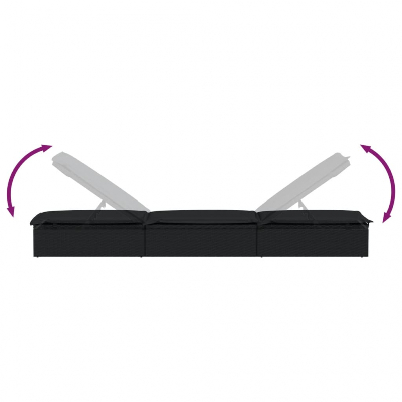 Sonnenliegen 2 Stk. mit Tisch Schwarz Poly Rattan