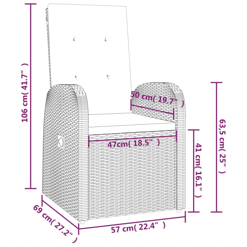 Garten-Liegestühle mit Kissen 2 Stk. Grau Poly Rattan