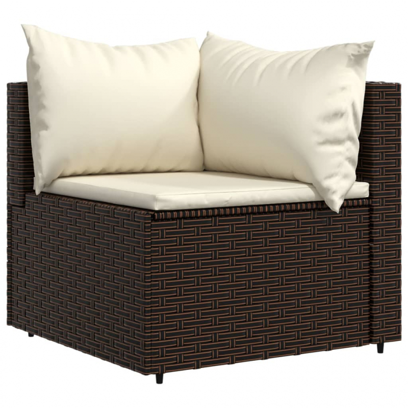 Garten-Ecksofa mit Kissen Braun Poly Rattan