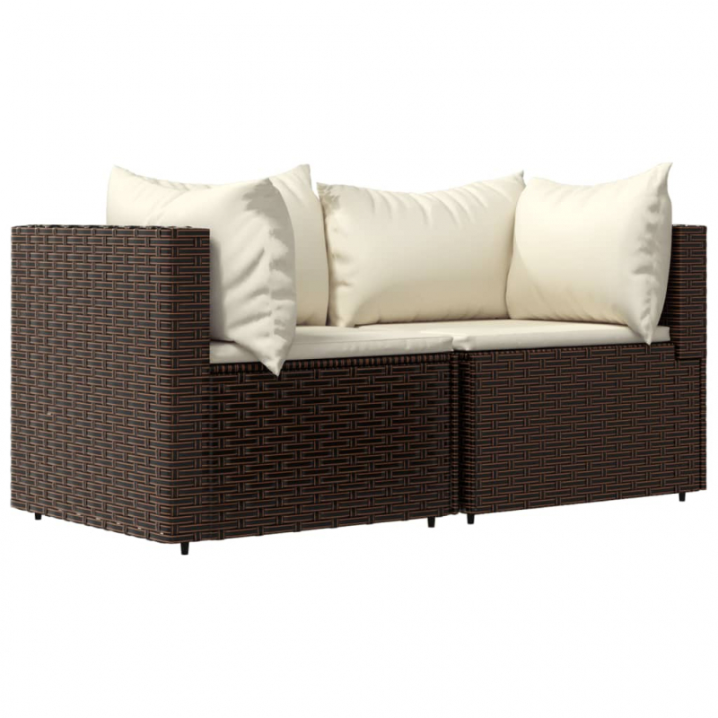 Garten-Ecksofas mit Kissen 2 Stk. Braun Poly Rattan