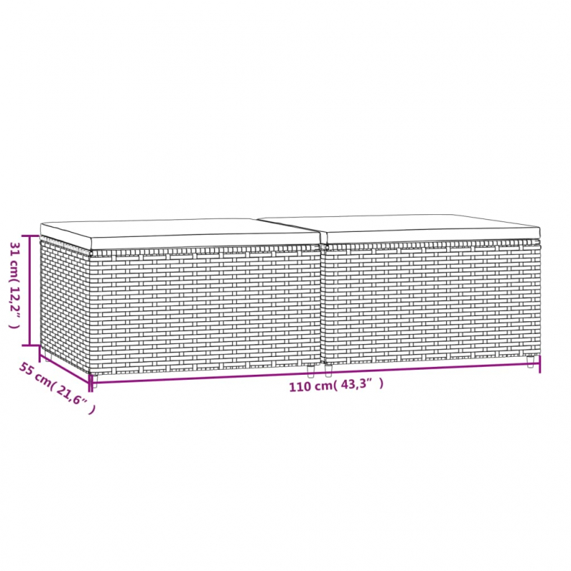 Gartenhocker mit Kissen 2 Stk. Braun Poly Rattan