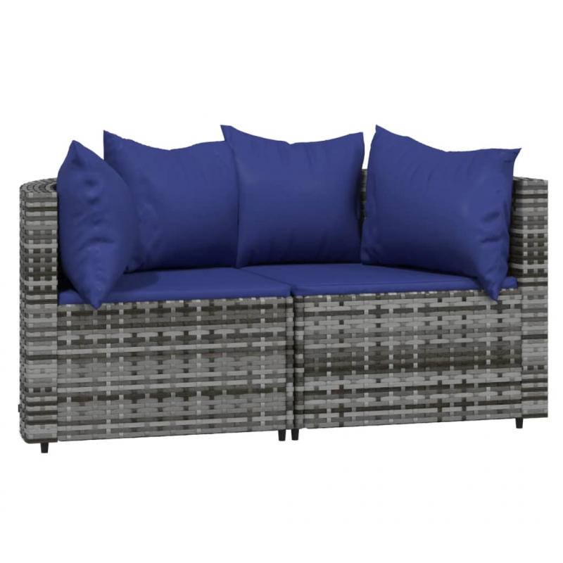 Garten-Ecksofas mit Kissen 2 Stk. Grau Poly Rattan