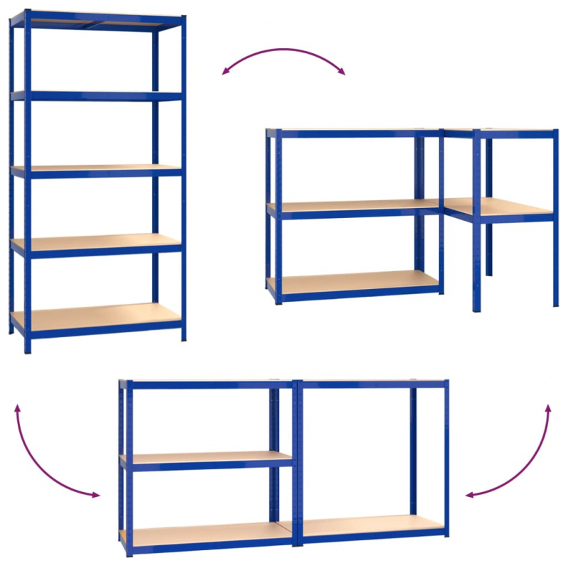 Regale mit 5 Böden 4 Stk. Blau Stahl & Holzwerkstoff