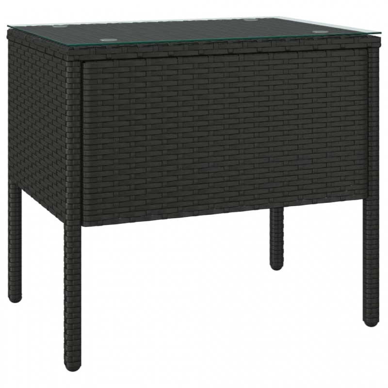 Beistelltisch Schwarz 53x37x48 cm Poly Rattan und Hartglas