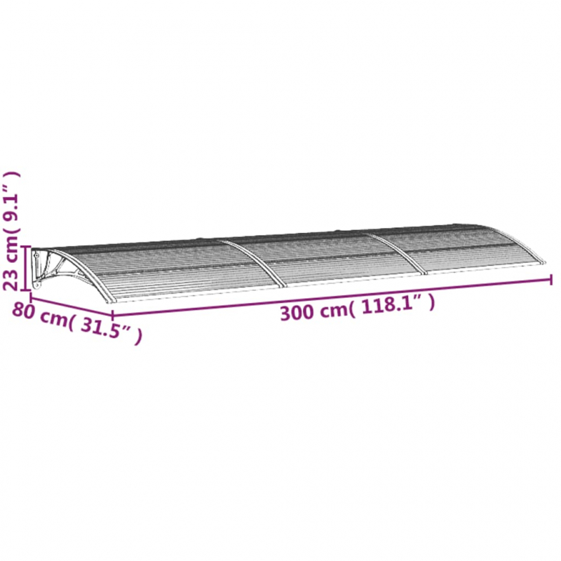 Türvordach Grau 300x75 cm Polycarbonat