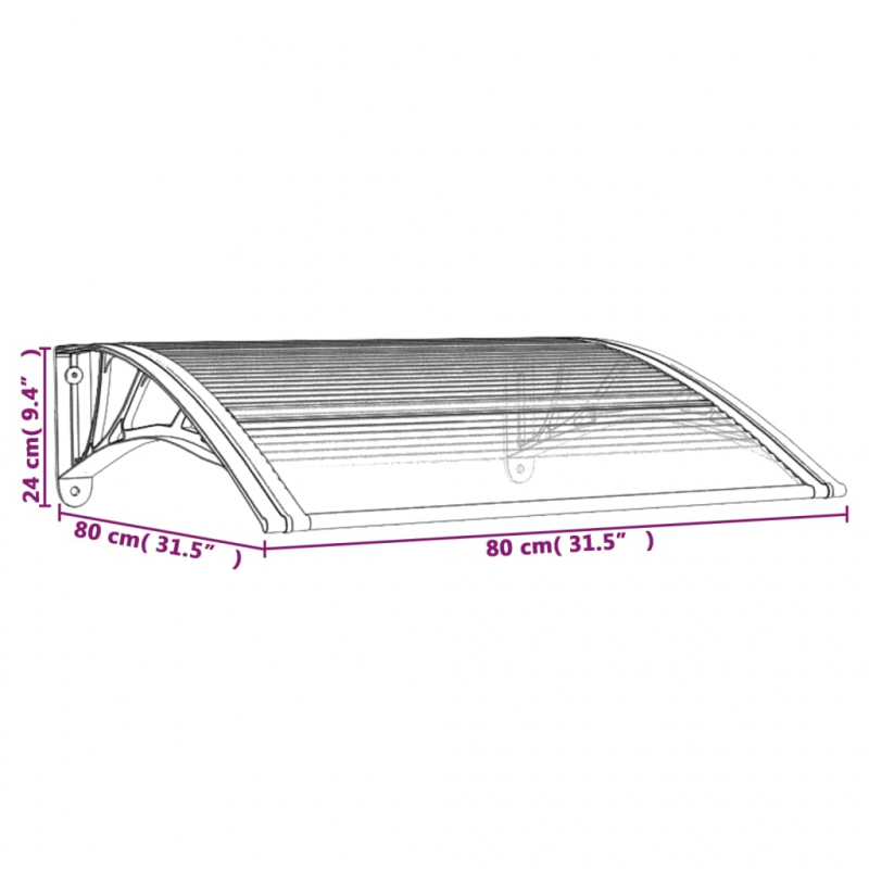 Türvordach Grau und Transparent 80x75 cm Polycarbonat