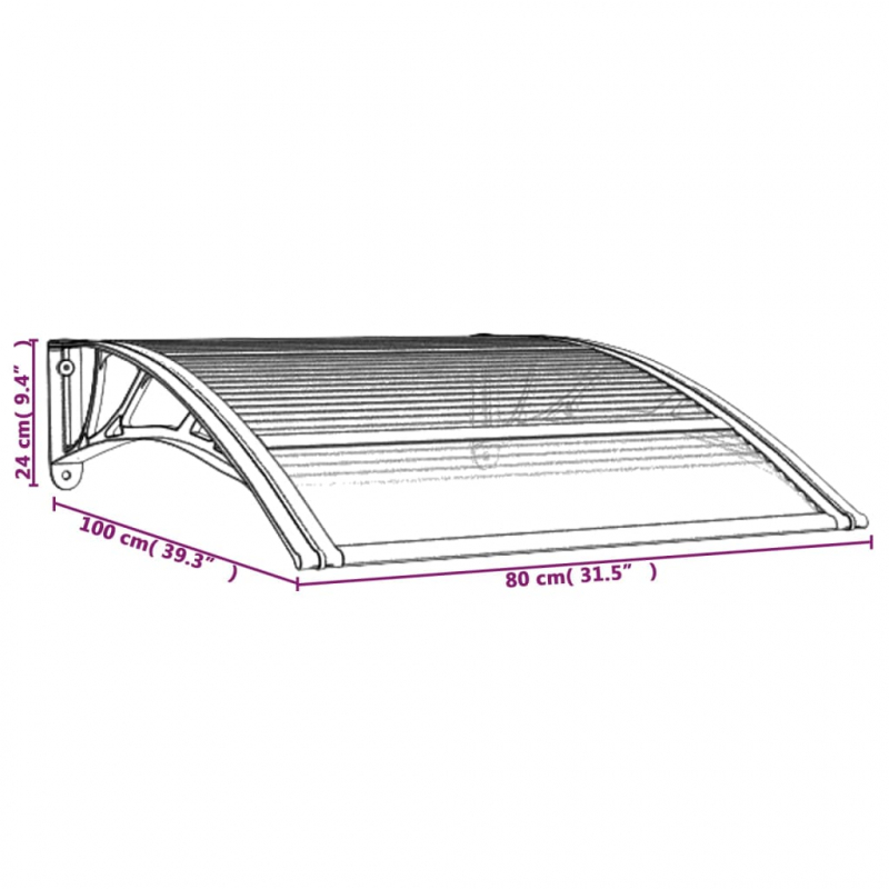 Türvordach Grau und Transparent 100x75 cm Polycarbonat