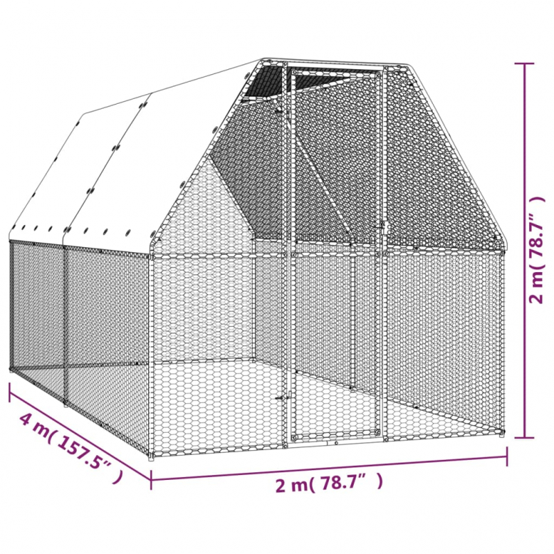 Outdoor-Hühnerkäfig 2x4x2 m Verzinkter Stahl