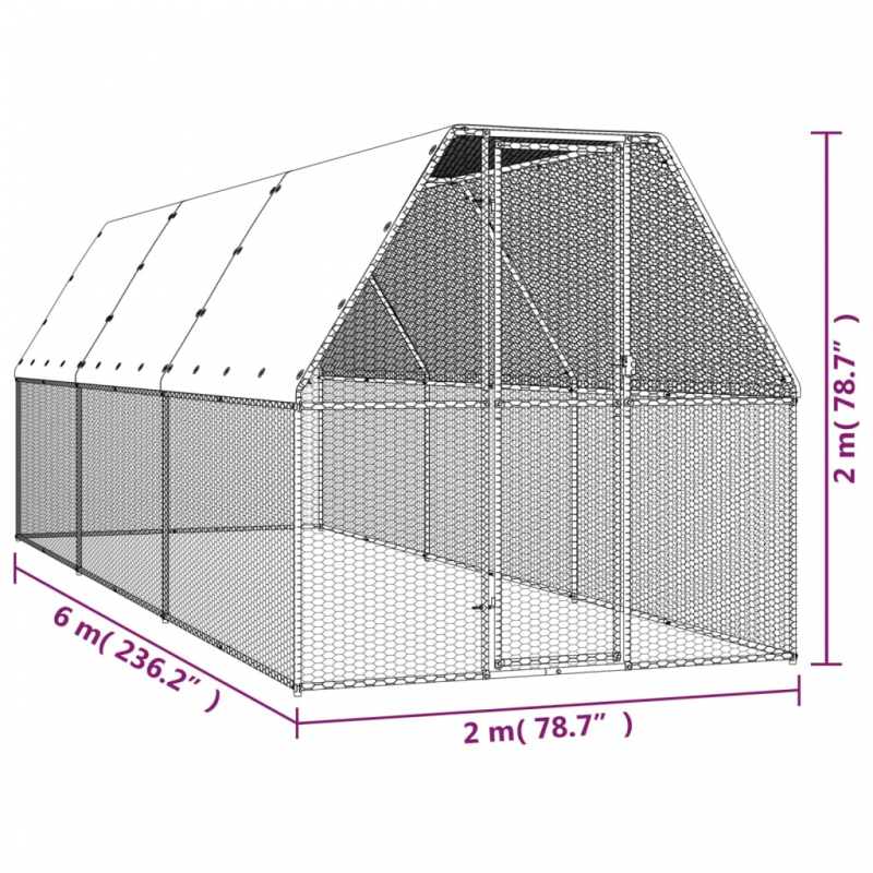 Outdoor-Hühnerkäfig 2x6x2 m Verzinkter Stahl