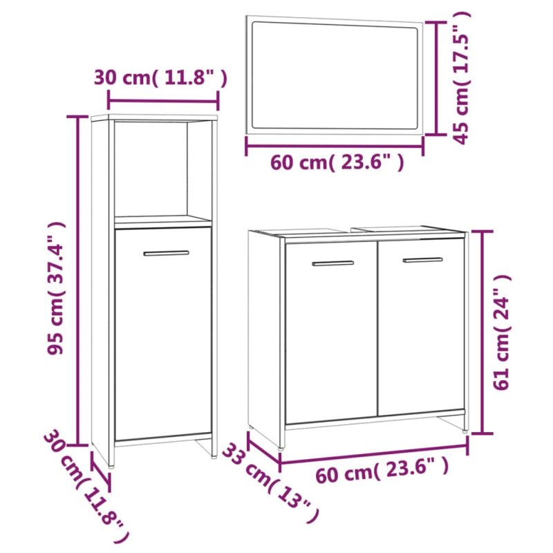 3-tlg. Badmöbel-Set Braun Eichen-Optik Holzwerkstoff