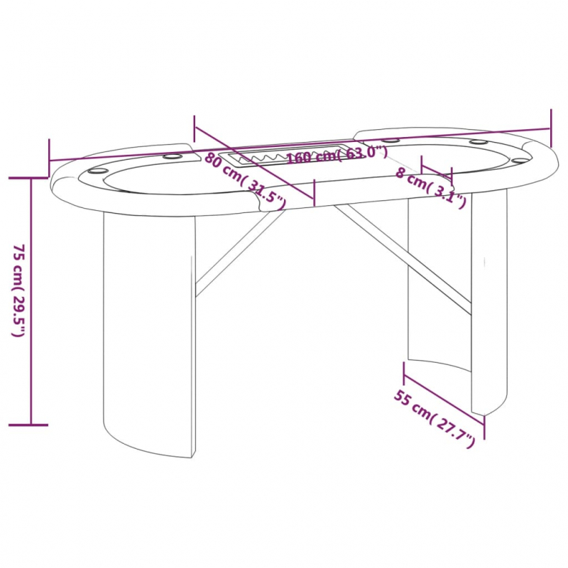 Pokertisch Klappbar 10 Spieler mit Chipablage Grün 160x80x75 cm