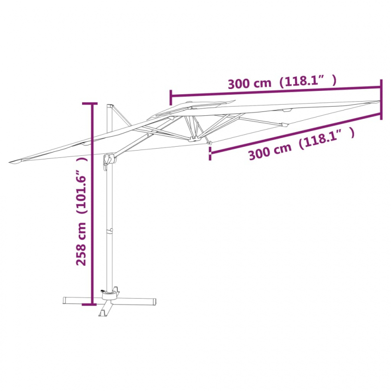 Ampelschirm mit Doppeldach Schwarz 300x300 cm