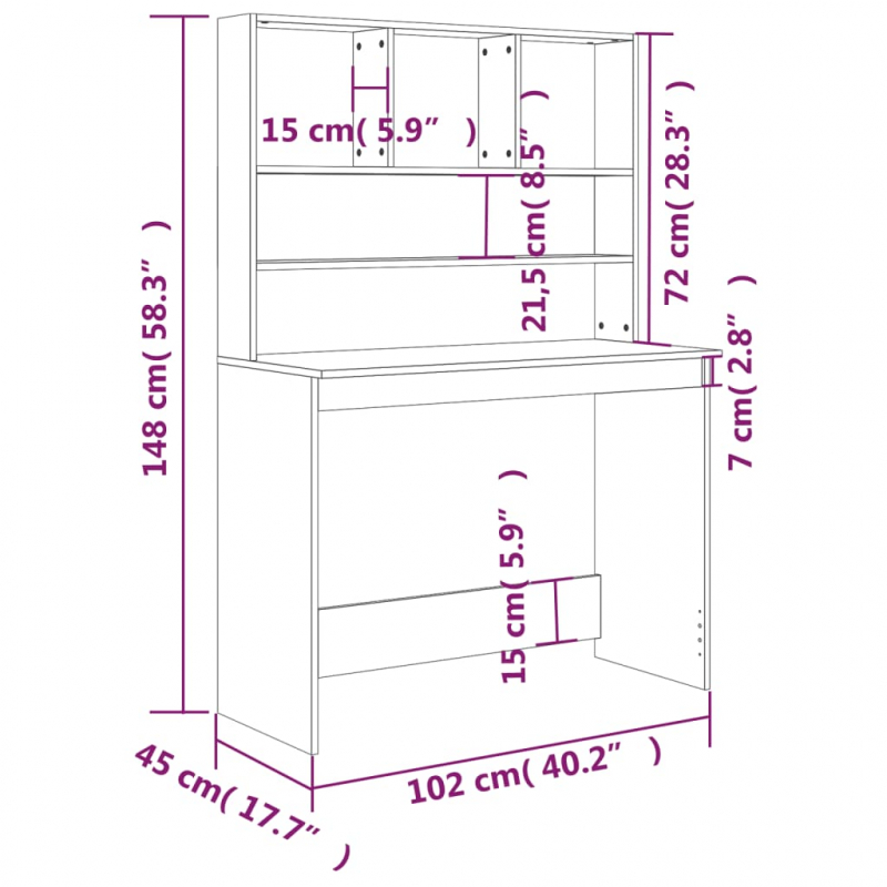 Schreibtisch mit Regal Betongrau 102x45x148 cm Holzwerkstoff