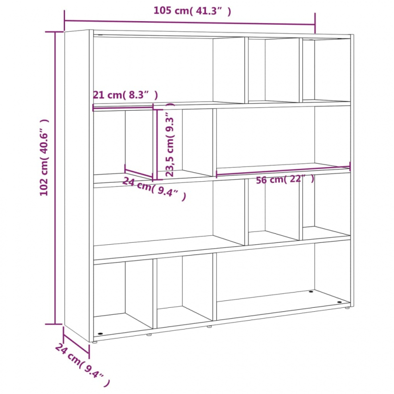 Bücherregal/Raumteiler Braun Eichen-Optik 105x24x102 cm