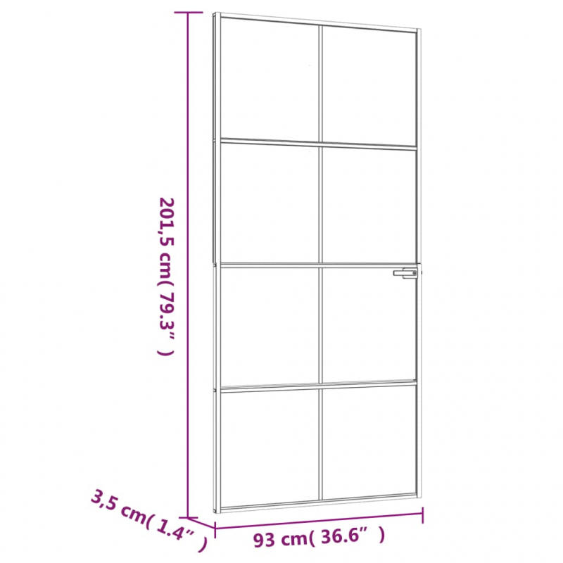 Innentür Weiß 93x201,5 cm Hartglas & Aluminium Schlank