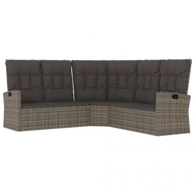 Ecksofa mit Liegefunktion und Kissen Grau Poly Rattan