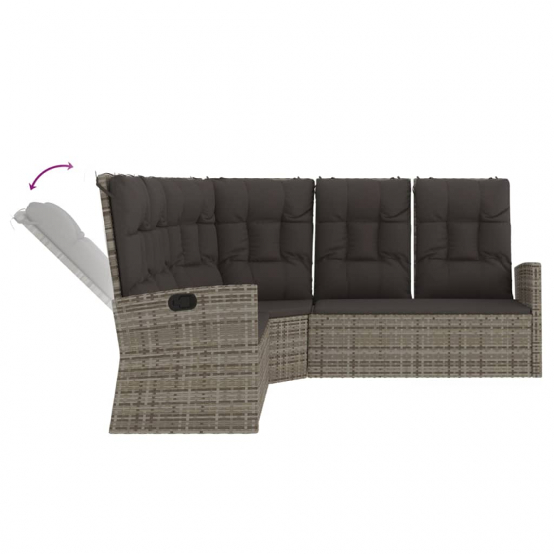 Ecksofa mit Liegefunktion und Kissen Grau Poly Rattan