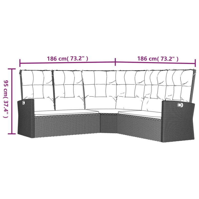 Ecksofa mit Liegefunktion und Kissen Grau Poly Rattan