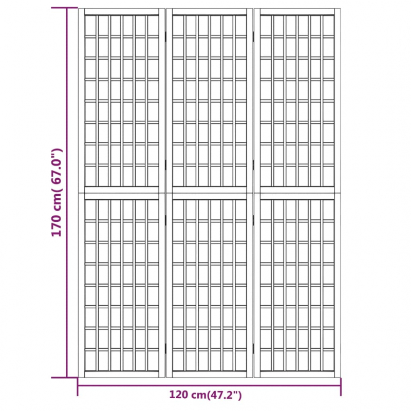 3-tlg. Paravent Japanischer Stil Faltbar 120x170 cm