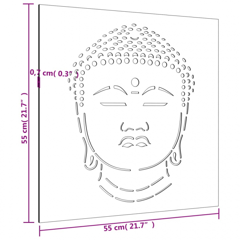 Garten-Wanddeko 55x55 cm Cortenstahl Buddha-Kopf