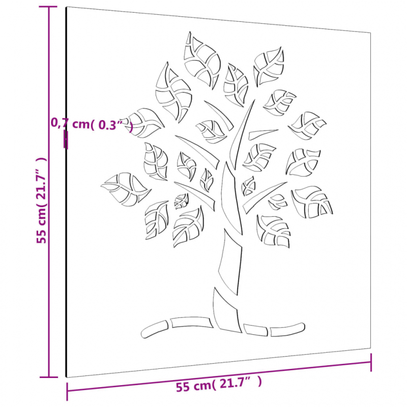 Garten-Wanddeko 55x55 cm Cortenstahl Baum-Design