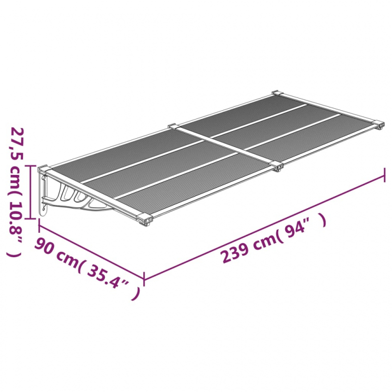 Türvordach Schwarz 239x90 cm Polycarbonat