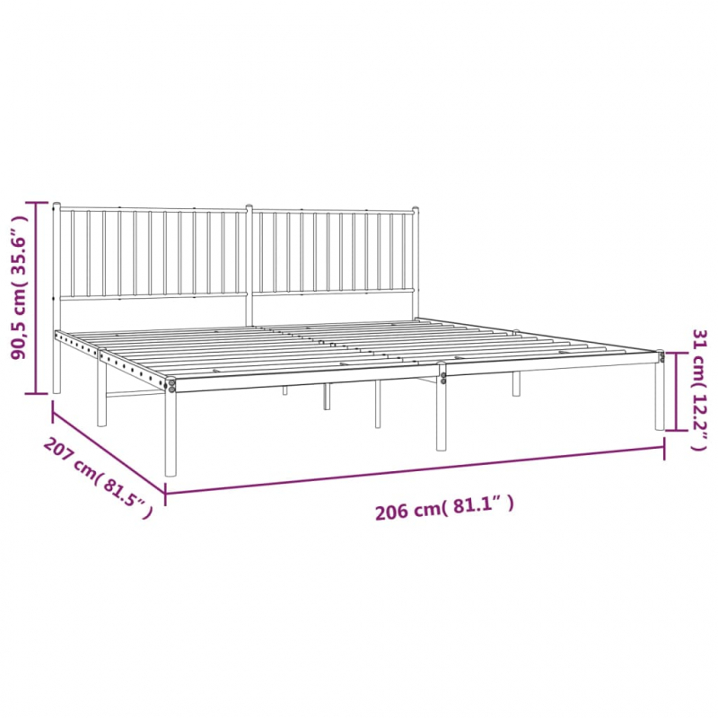 Bettgestell mit Kopfteil Metall Schwarz 200x200 cm